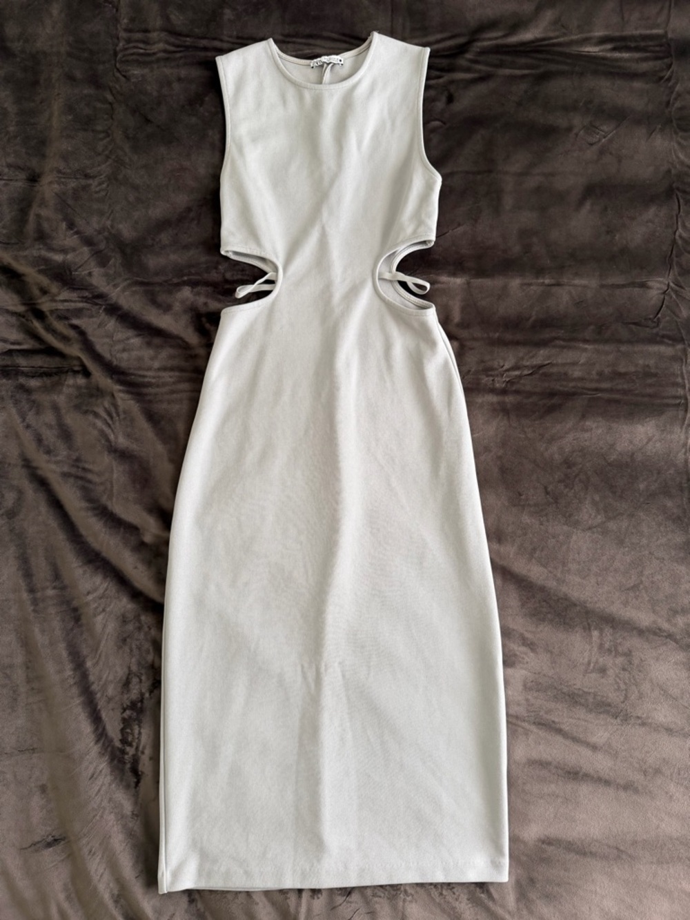 Zara Sleeveless Cutout Midi Dress in Light Gray Size S - Picture 2 of 5